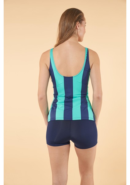 Şortlu Çizgi Desenli Tankini Mayo - Mavi Lacivert fiyatları