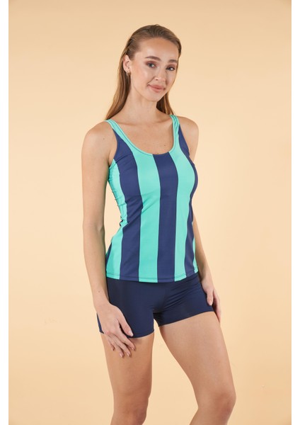 Şortlu Çizgi Desenli Tankini Mayo - Mavi Lacivert modelleri