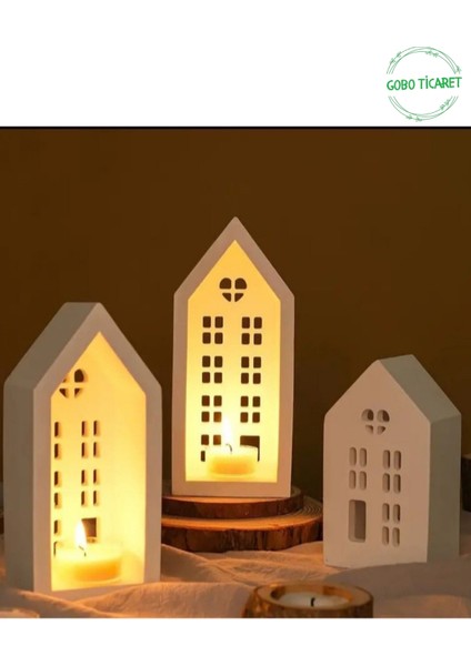 Mum Hediyeli 3'lü Ev Mumluk Seti – Dekoratif Aydınlatma & Şık Ev Dekoru(18,5 cm / 16,1 cm / 12,5 Cm)