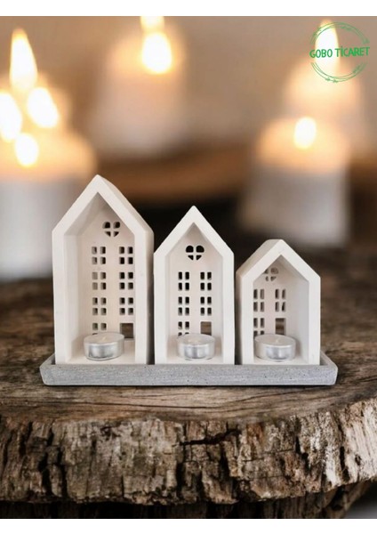 Mum Hediyeli 3'lü Ev Mumluk Seti – Dekoratif Aydınlatma & Şık Ev Dekoru(18,5 cm / 16,1 cm / 12,5 Cm) indirimleri