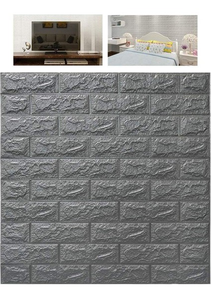 70X70 cm 0,50M² Antrasit Taş Tuğla Kendinden Yapışkanlı Duvar Paneli Köpük