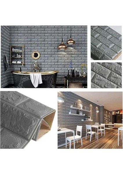 70X70 cm 0,50M² Antrasit Taş Tuğla Kendinden Yapışkanlı Duvar Paneli Köpük