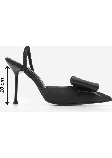 Kadın Stiletto Fiyonk Detaylı Arkası Açık Lastikli Topuklu Ayakkabı Loderya