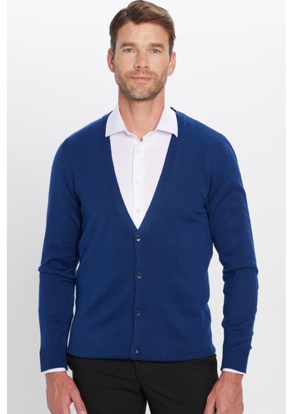 Slim Fit Dar Kesim Düğmeli Düz Pamuk Erkek Hırka