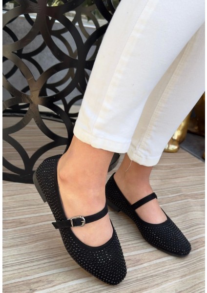 Elise Siyah Süet Siyah Boncuk Işlemeli Babet Ayakkabı modelleri