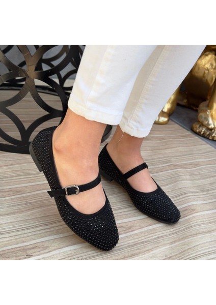 Elise Siyah Süet Siyah Boncuk Işlemeli Babet Ayakkabı fırsatları