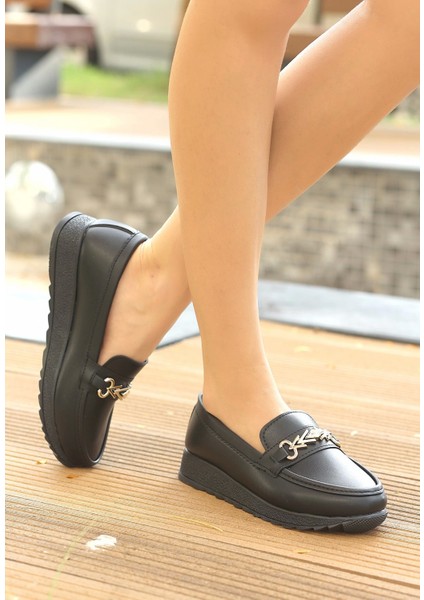 Leyd Siyah Cilt Babet Ayakkabı modelleri