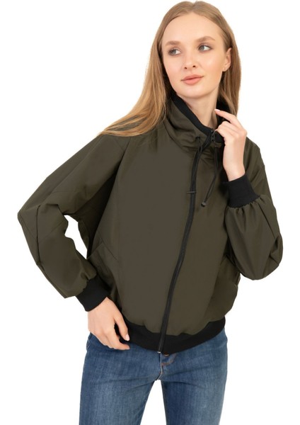 Kadın Haki Dik Yaka Su ve Rüzgar Geçirmez Oversize Crop Mevsimlik Yağmurluk Rüzgarlık Rys-Y-30 fiyatları