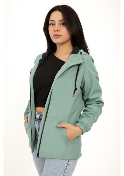 Kadın Mint Yeşil Içi Astarlı Su Geçirmez ve Rüzgara Dayanıklı Kapüşonlu Cepli Yağmurluk Rys-Y-K-15 fırsatları