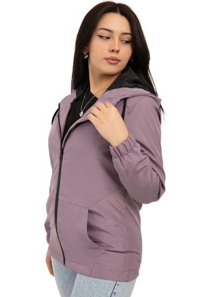 Kadın Mürdüm Içi Astarlı Su Geçirmez ve Rüzgara Dayanıklı Kapüşonlu Cepli Yağmurluk Rys-Y-K-15 fiyatları