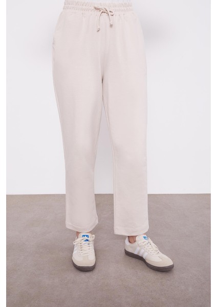 Bej Belli Lastikli Cepli Spor Pantolon