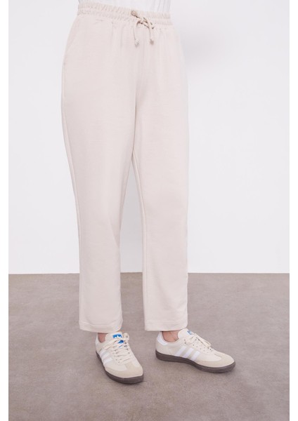 Bej Belli Lastikli Cepli Spor Pantolon