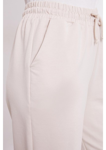 Bej Belli Lastikli Cepli Spor Pantolon