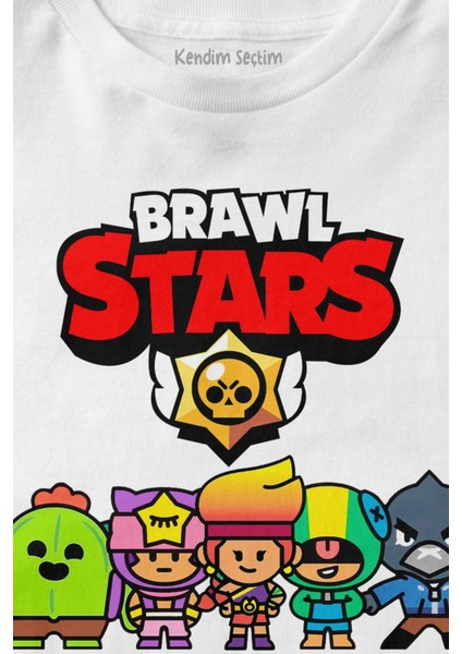 Beyaz Unisex Çocuk T-Shirt Brawl Stars Savaşçı Kahramanlar Karakter Tasarımlı Tişört fiyatları