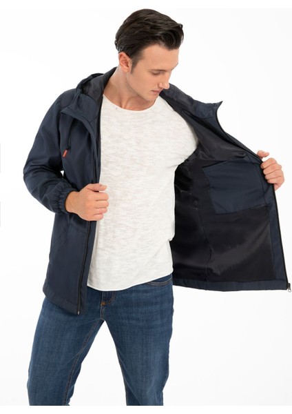 Erkek Lacivert Içi Astarlı Kanguru Cepli Su ve Rüzgar Geçirmez Kapüşonlu Cepli Yağmurluk Rys-Y-15-E modelleri