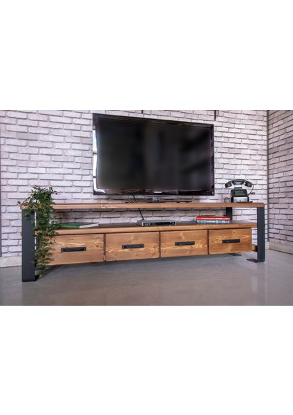 Masif Ahşap Çekmeceli Tv Ünitesi 45 x 140 cm
