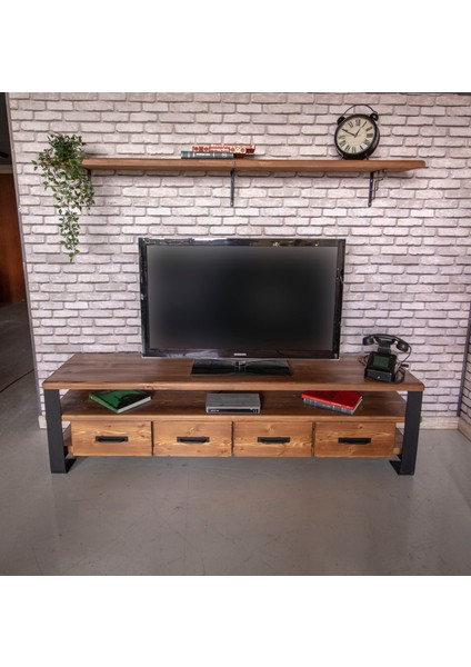 Masif Ahşap Çekmeceli Tv Ünitesi 45 x 140 cm