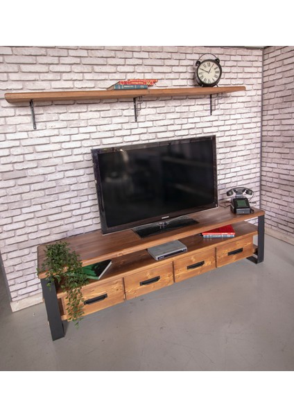 Masif Ahşap Çekmeceli Tv Ünitesi 45 x 140 cm