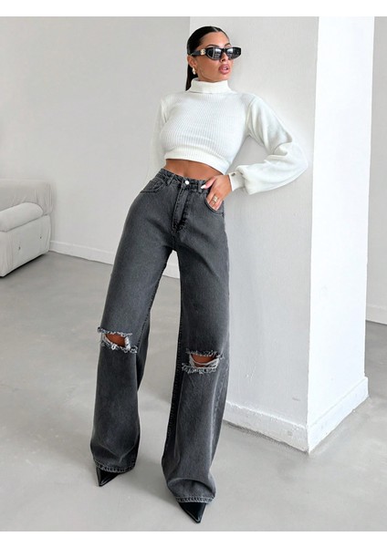 Kadın Pamuk Denim Palazzo Pantolon