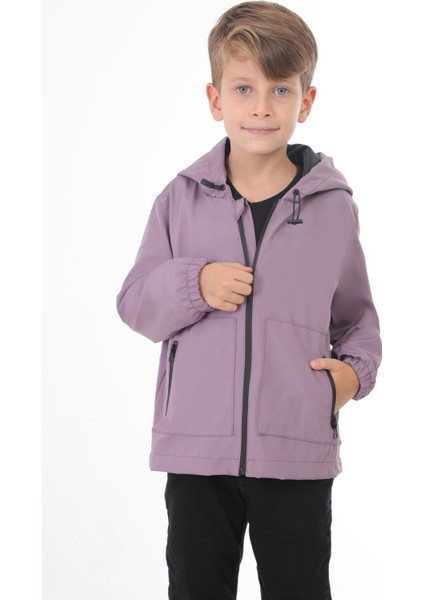 Erkek Çocuk Mürdüm Içi Astarlı Su ve Rüzgar Geçirmez Kapüşonlu Çift Fermuarlı Cepli Yağmurluk Rys-Y-15-C