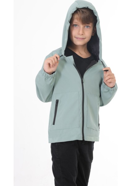 Erkek Çocuk Mint Yeşili Içi Astarlı Su ve Rüzgar Geçirmez Kapüşonlu Çift Fermuarlı Cepli Yağmurluk Rys-Y-15-C fırsatları