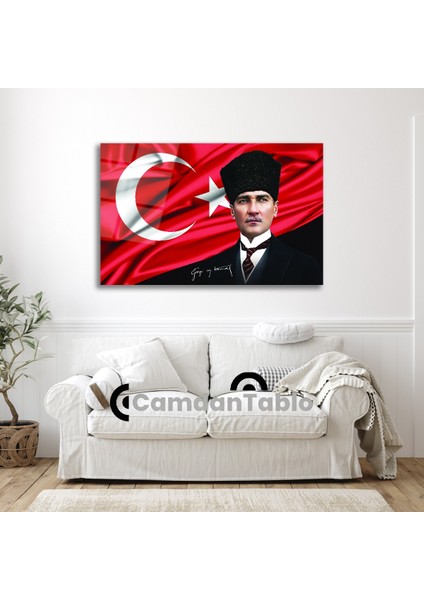Atatürk ve Bayrak Cam Tablo