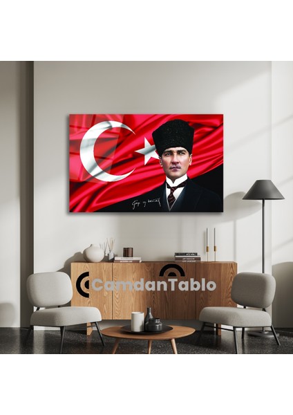 Atatürk ve Bayrak Cam Tablo