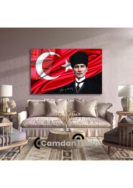 Atatürk ve Bayrak Cam Tablo