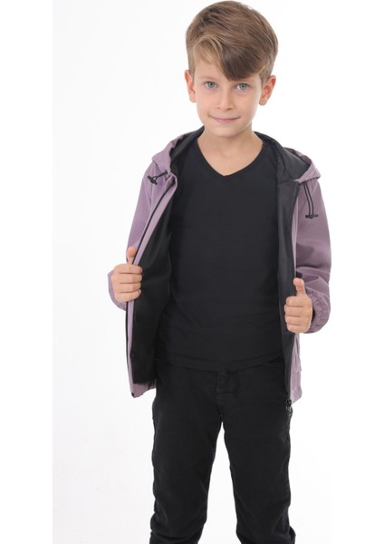 Erkek Çocuk Mürdüm Içi Astarlı Su ve Rüzgar Geçirmez Kapüşonlu Çift Fermuarlı Cepli Yağmurluk Rys-Y-15-C modelleri