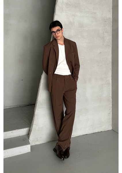 Erkek Oversize Rahat Kalıp Kruvaze Takım Elbise