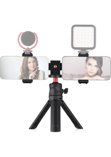 Çift Telefon Tutuculu Masaüstü Tripod - Vlog ve Canlı Yayın Kiti (Yurt Dışından)