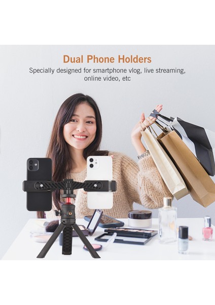 Çift Telefon Tutuculu Masaüstü Tripod - Vlog ve Canlı Yayın Kiti (Yurt Dışından) fiyatları