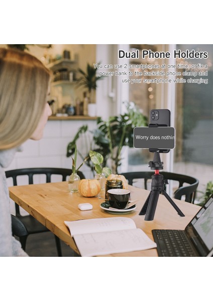 Çift Telefon Tutuculu Masaüstü Tripod - Vlog ve Canlı Yayın Kiti (Yurt Dışından) modelleri