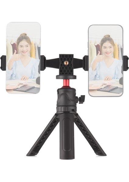 Çift Telefon Tutuculu Masaüstü Tripod - Vlog ve Canlı Yayın Kiti (Yurt Dışından) indirimleri