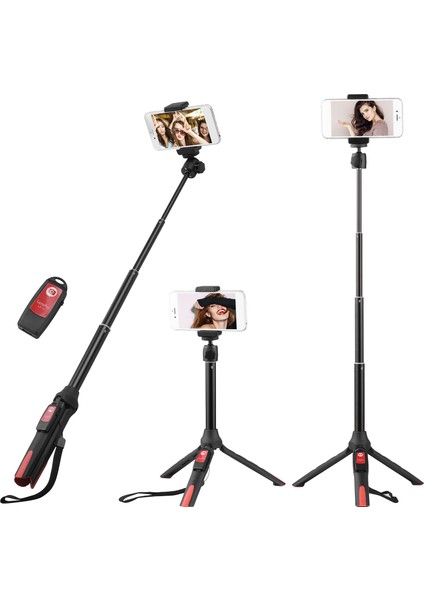 2'si 1 Arada Ayarlanabilir Kumandalı Sie Çubuğu Tripod 64CM Telefon Vlog (Yurt Dışından)