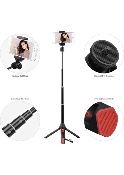 2'si 1 Arada Ayarlanabilir Kumandalı Sie Çubuğu Tripod 64CM Telefon Vlog (Yurt Dışından)