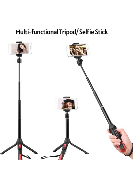 2'si 1 Arada Ayarlanabilir Kumandalı Sie Çubuğu Tripod 64CM Telefon Vlog (Yurt Dışından)