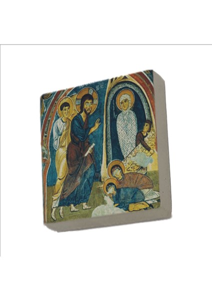 Kapadokya Göreme Karanlık Kilise Freski - Lazarus'un Dirilişi Baskılı Taş Magnet 5x5