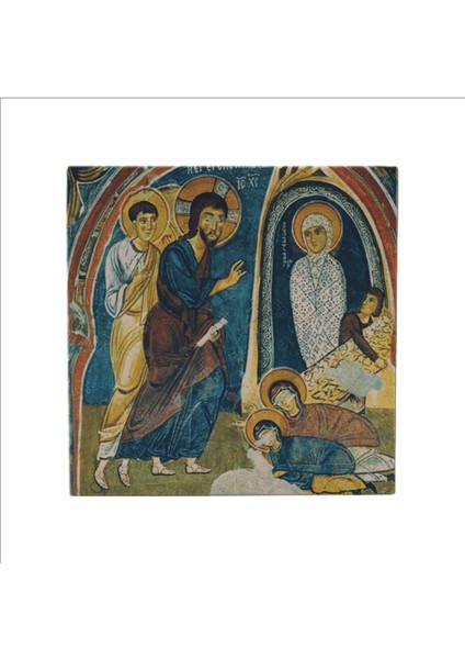 Kapadokya Göreme Karanlık Kilise Freski - Lazarus'un Dirilişi Baskılı Taş Magnet 5x5