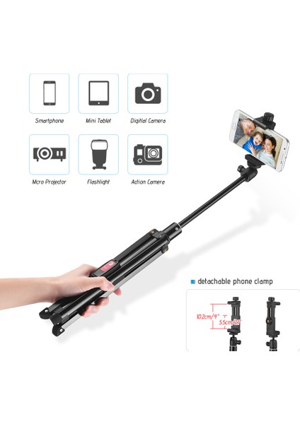 55 Inç Esnek Tripodlu Kablosuz Kumandalı Sie Çubuğu - Iphone, Samsung, Gopro, Dslr Uyumlu (Yurt Dışından) indirimleri