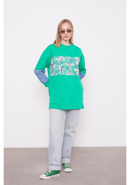 Benetton Kot Detaylı Çiçekli Sweat