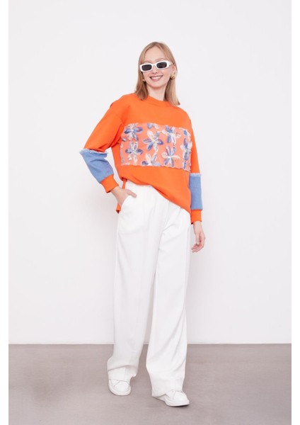 Oranj Kot Detaylı Çiçekli Sweat fiyatları