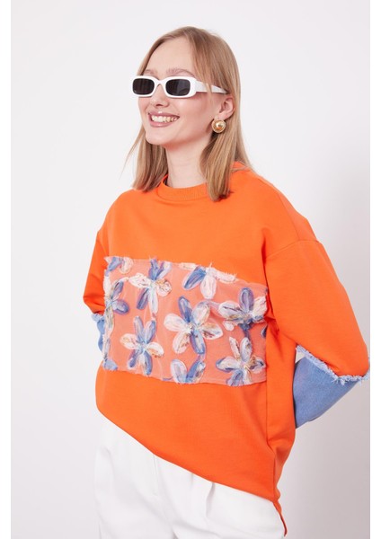 Oranj Kot Detaylı Çiçekli Sweat fırsatları