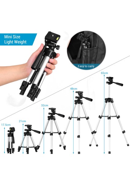 Alüminyum Tripod 21-65CM Ayarlanabilir Yükseklik - Uzaktan Deklanşörlü Canlı Yayın ve Fotoğraf Aparatı (Yurt Dışından) indirimleri