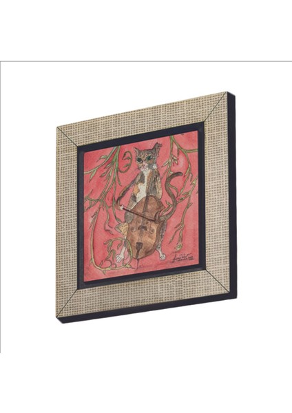 Çello Çalan Kedi Baskılı Mdf Magnet 7x7