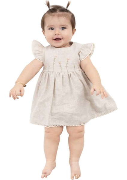 4237MY Kız Bebek Çiçek Nakışlı Keten Şortlu Elbise fiyatları