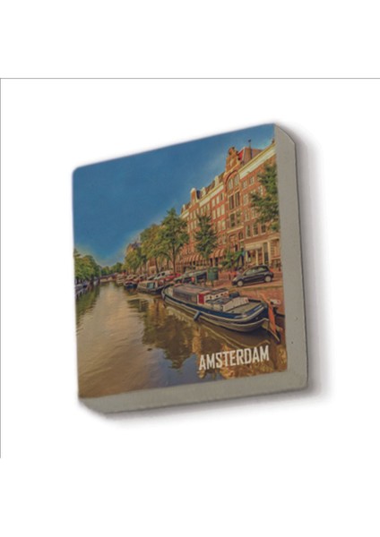 Amsterdam Görseli Baskılı Taş Magnet 5x5