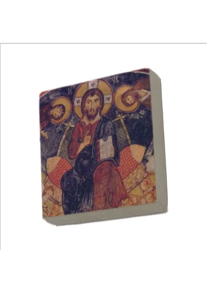 Kapadokya Göreme Karanlık Kilise Freski - Deesis Baskılı Taş Magnet 5x5