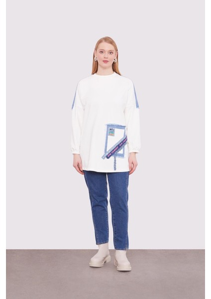 Ekru Şerit Aksesuar Detaylı Sweat fiyatları