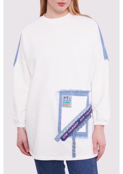 Ekru Şerit Aksesuar Detaylı Sweat indirimleri